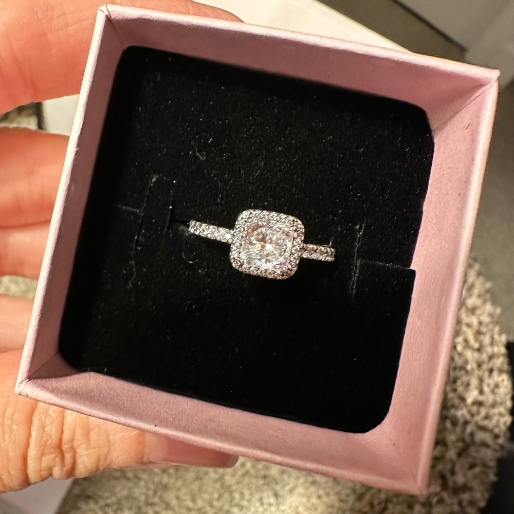 Pandora Silver square Halo Ring with Clear Stones size 4